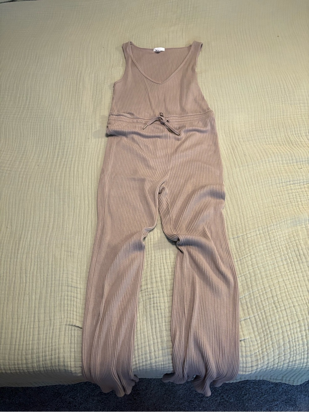 Beyond Yoga Ribbed Sleeveless V-Neck Jumpsuit in Taupe